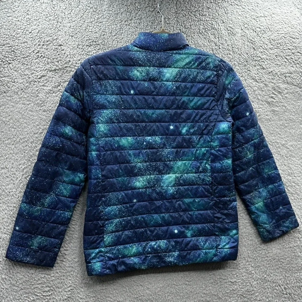 Lands End Kids Large (10-12) Galaxy Print Puffer Jacket Blue Teal Star Full Zip